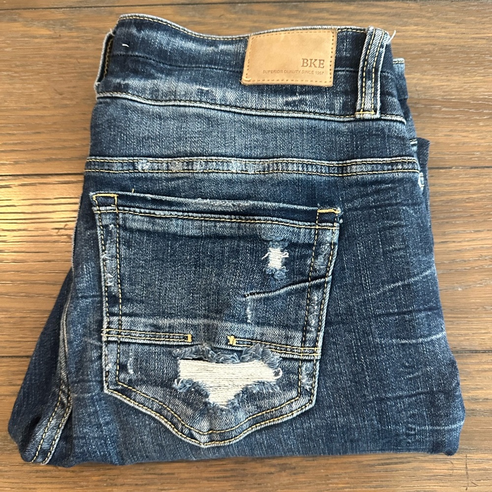 BKE Victoria Mid Rise Ankle Skinny Distressed Dark Blue Jeans Size 29